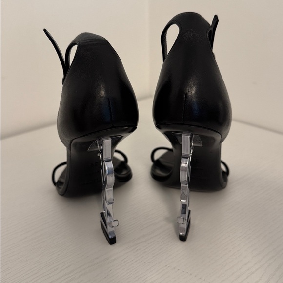 Saint Laurent Opyum YSL Logo Black Leather Silver High Heel Sandal EU 38 US 8 - Picture 5 of 10